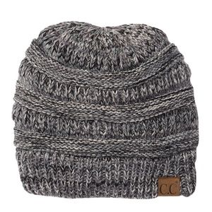 CC Ribbed Knit Beanie Hat Multi Toned Black White